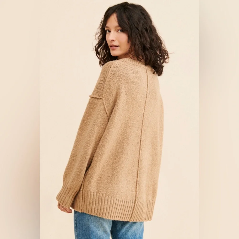 Free People Brookside Tunic Sweater Camel Tan Knit Oversized Sweater
